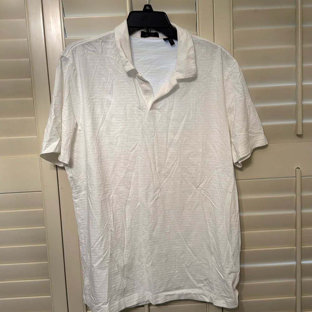 Theory Men’s Polo. Size US XL. FR 6. Worn once. White with white stripes.